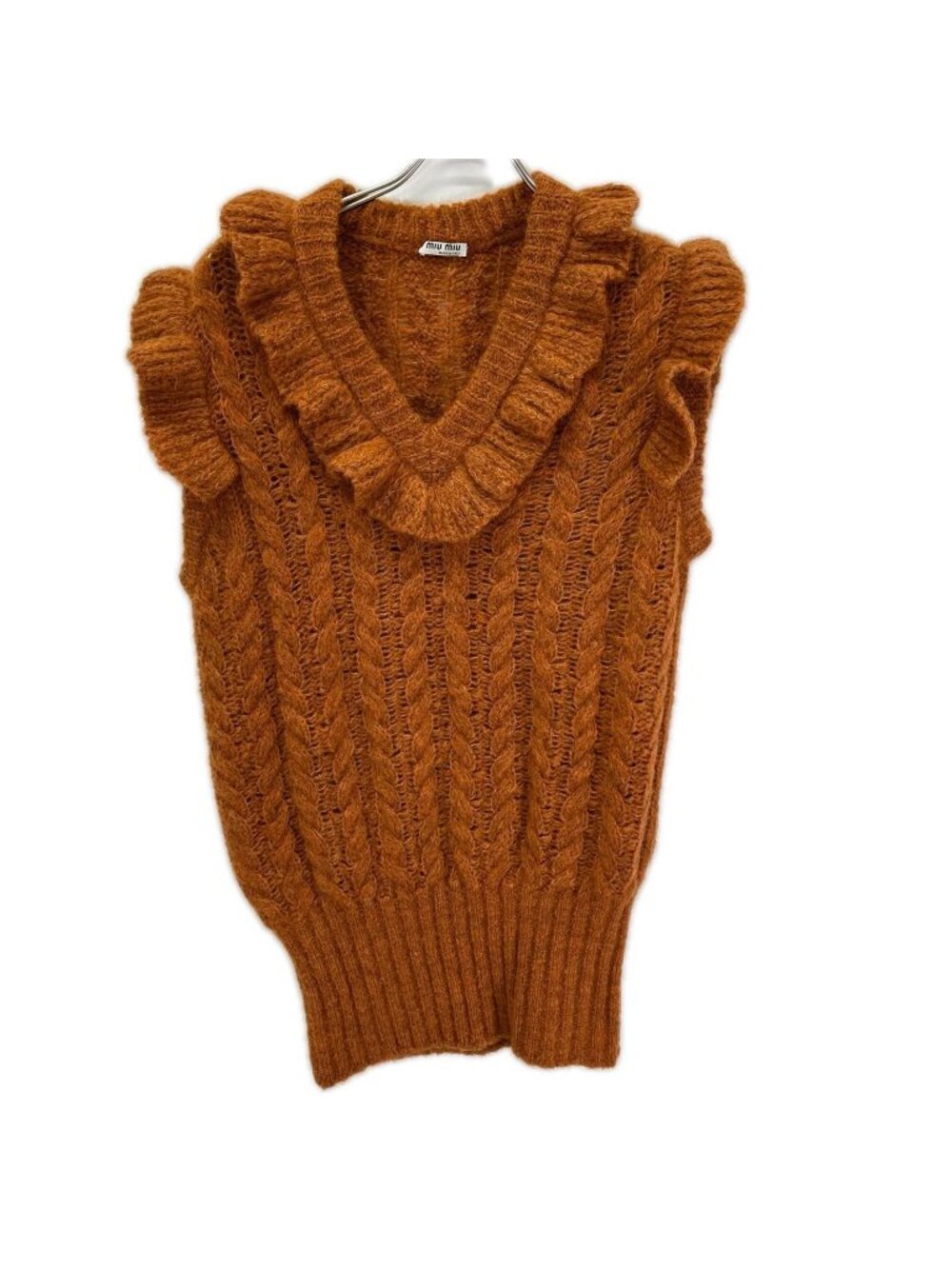 Miu Miu Orange Alpaca Frill Cable Knit Vest 36